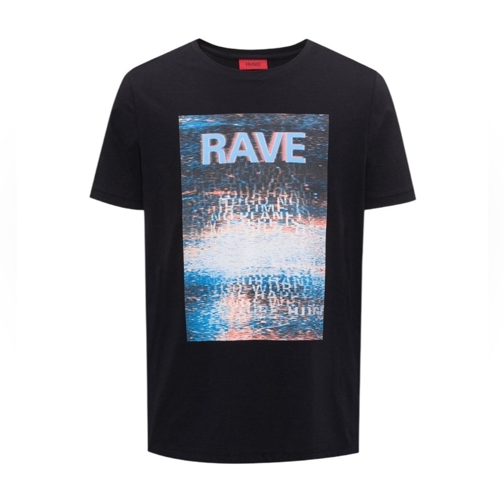 NWT Hugo Boss Dafe Rave Print with 3m Hugo Logo T shirt in Black Size M